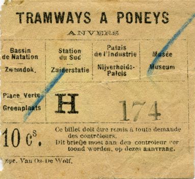 Bilet na przejazd tramwajem konnym, Antwerpia (Belgia), 1890 rok