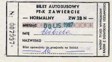 Zawiercie, bilet miesiczny ZW 2B N, 1997r.
