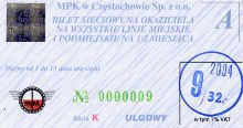 Czstochowa - biletn na pierwsz poow miesica, wrzesie 2004, 32z