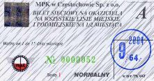 Czstochowa - bilet na pierwsz poow miesica, wrzesie 2004, 64z
