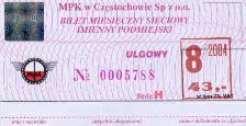 Czstochowa, bilet miesiczny, sierpie 2004, 43z