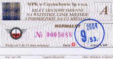 Czstochowa, bilet na pierwsz poow miesica, wrzesie 2004, 53z