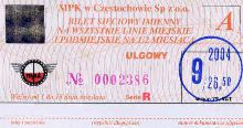 Czstochowa, bilet na pierwsz poow miesica, wrzesie 2004, 26.50z