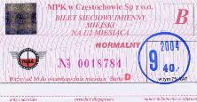 Czstochowa, bilet na drug poow miesica, wrzesie 2004, 40z