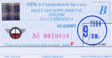 Czstochowa, bilet na drug poow miesica, wrzesie 2004, 20z
