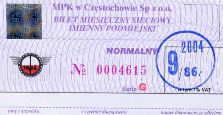 Czstochowa, bilet miesiczny, wrzesie 2004, 86z