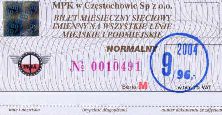Czstochowa, bilet miesiczny, wrzesie 2004, 96z