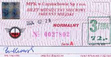 Czstochowa, bilet miesiczny, marzec 2004, 72z