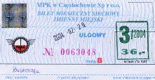 Czstochowa, bilet miesiczny, marzec 2004, 36z