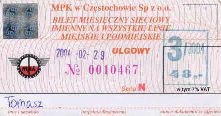 Czstochowa, bilet miesiczny, marzec 2004, 48z