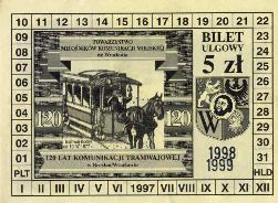 Wrocaw, bilet na przejazd tramwajem turystycznym, rok 1999 (przebitka na bilecie z 1997 roku)