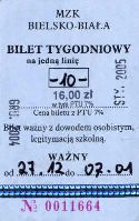 Bielsko-Biaa - bilet tygodniowy, 16z, rok 2005