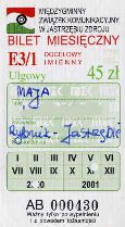 Jastrzbie-Zdrj - bilet miesiczny, 2000-2001, 45z, E3/1