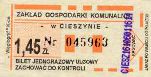 Cieszyn - Wglogryf, rok 2004, 1,45z, bilet ulgowy, kremowy papier