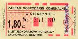Cieszyn - Wglogryf, rok 2004, 1,80z, bilet normalny, kremowy papier