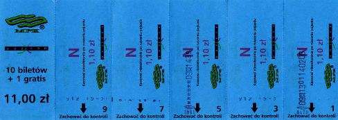 Pozna - rok 2003, karnet 11-przejazdowy normalny, 11,00z (odcinki nieparzyste)