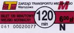 Warszawa - bilet 120-minutowy miejski, N, 6,00z