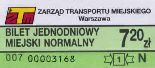 Warszawa, bilet jednodniowy miejski normalny, 7.20z