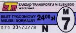 Warszawa, bilet 7-dniowy miejski normalny, 24z