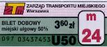 Warszawa, bilet 24-godzinny miejski U50, 3.60z, seria 097