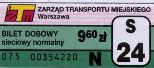 Warszawa, bilet 24-godzinny sieciowy N, 9.60z, seria 075