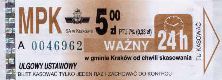 Krakw, rok 2004 - bilet 24h ulgowy ustawowy, 5,00z