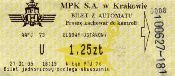 Krakw, rok 2005 - bilet z automatu przewonego, 1,25z