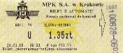 Krakw, rok 2005 - bilet z automatu przewonego, 1,35z