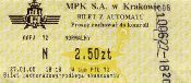 Krakw, rok 2005 - bilet z automatu przewonego, 2,50z