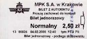 Krakw, rok 2005 - bilet z automatu stacjonarnego, 2,50z