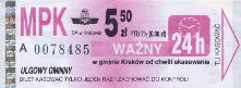 Krakw, rok 2004 - bilet 24h ulgowy gminny, 5,50z