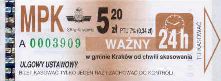 Krakw, rok 2005 - bilet 24h ulgowy ustawowy, 5,20z