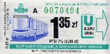 Krakw, rok 2005 - bilet ulgowy ustawowy, 1,35z+25gr, seria A, numer trawiastozielony