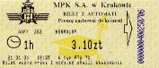Krakw, rok 2005 - bilet z automatu przewonego, 3,10z