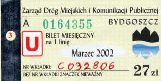 Bydgoszcz, bilet miesiczny na 1 lini, ulgowy, 27z - marzec 2002