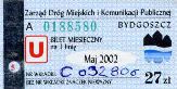 Bydgoszcz, bilet miesiczny na 1 lini, ulgowy, 27z - maj 2002