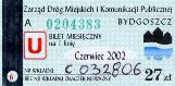 Bydgoszcz, bilet miesiczny na 1 lini, ulgowy, 27z - czerwiec 2002