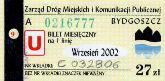 Bydgoszcz, bilet miesiczny na 1 lini, ulgowy, 27z - wrzesie 2002