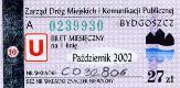 Bydgoszcz, bilet miesiczny na 1 lini, ulgowy, 27z - padziernik 2002