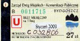 Bydgoszcz, bilet miesiczny na 1 lini, ulgowy, 27z - stycze 2003