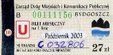 Bydgoszcz, bilet miesiczny na 1 lini, ulgowy, 27z - padziernik 2003