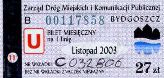 Bydgoszcz, bilet miesiczny na 1 lini, ulgowy, 27z - listopad 2003
