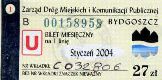 Bydgoszcz, bilet miesiczny na 1 lini, ulgowy, 27z - stycze 2004