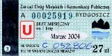 Bydgoszcz, bilet miesiczny na 1 lini, ulgowy, 27z - marzec 2004