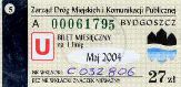 Bydgoszcz, bilet miesiczny na 1 lini, ulgowy, 27z - maj 2004