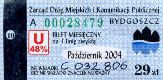 Bydgoszcz, bilet miesiczny na 1 lini zwyk, U48%, 29z - padziernik 2004