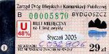 Bydgoszcz, bilet miesiczny na 1 lini zwyk, U48%, 29z - stycze 2005