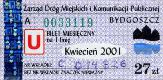 Bydgoszcz, bilet miesiczny na 1 lini, ulgowy, 27z - kwiecie 2001