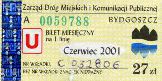 Bydgoszcz, bilet miesiczny na 1 lini, ulgowy, 27z - czerwiec 2001