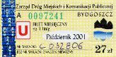 Bydgoszcz, bilet miesiczny na 1 lini, ulgowy, 27z - padziernik 2001